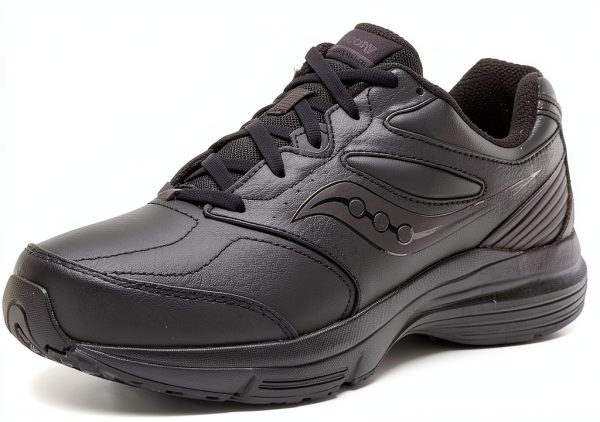 Saucony Mens Walking Shoes Leather Slip Resistant Black-0