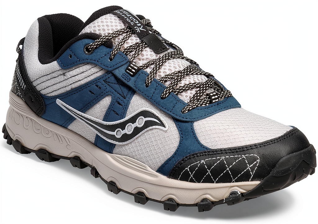 Saucony mens running shoes in Grey Blue color on a running track