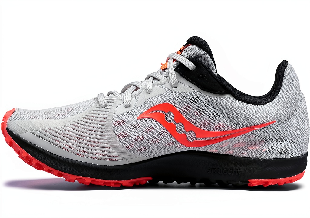 Saucony womens cross country shoe on a trail path