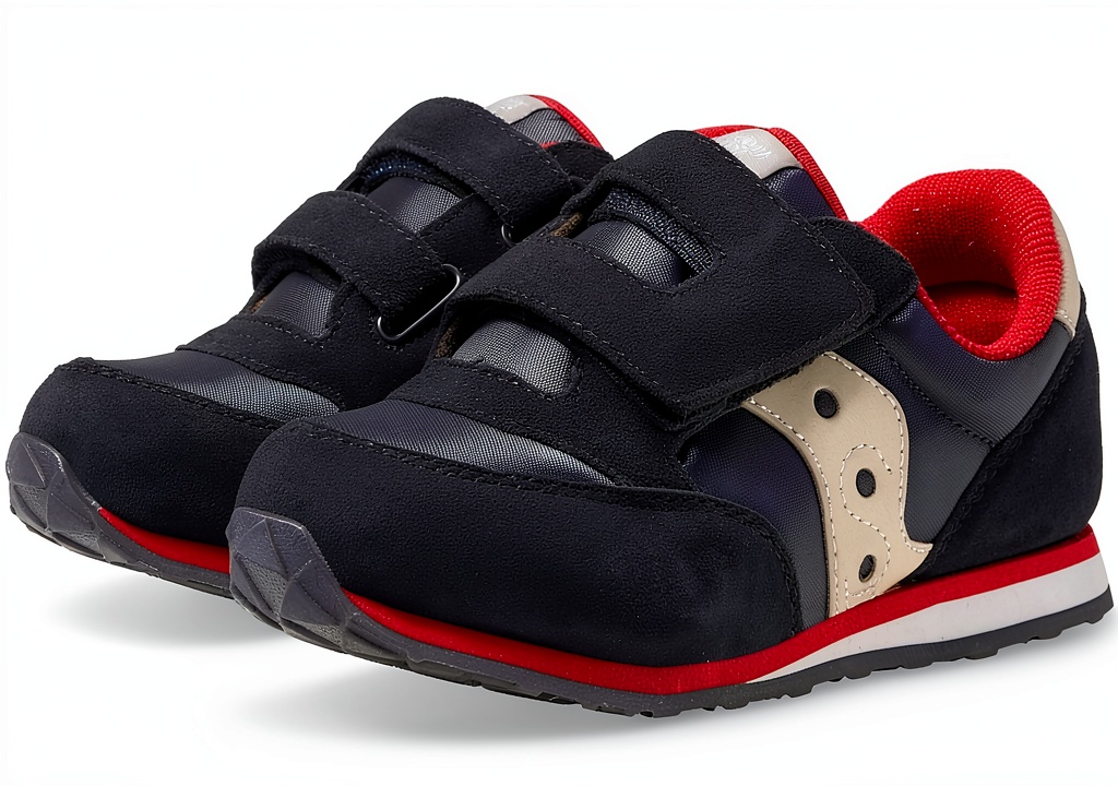 Saucony kids sneakers showing leather mesh upper and color details