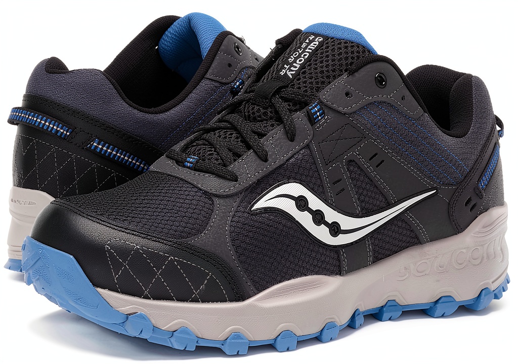 Saucony Grid Raptor TR 2 trail running shoes on rocky path
