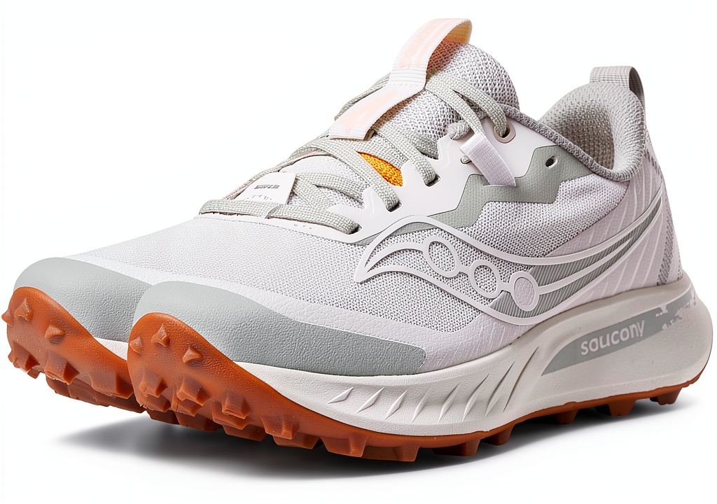 Saucony womens trail running shoes on rocky terrain