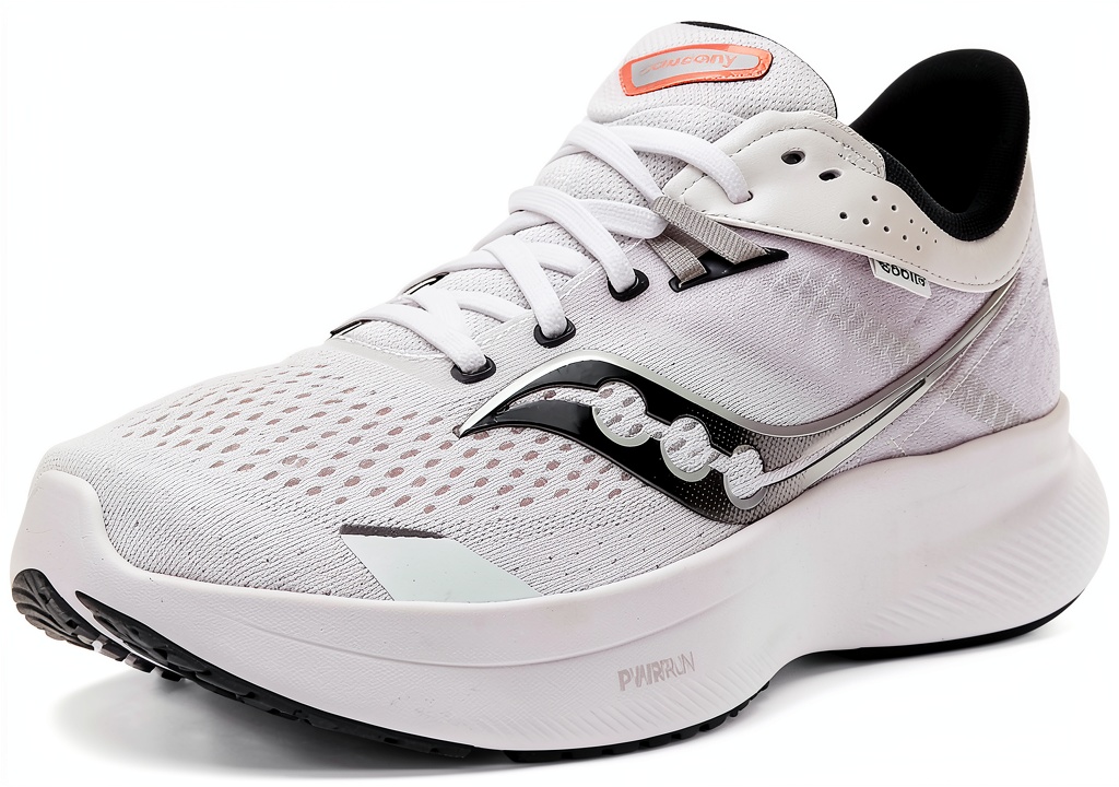 Saucony running shoes in Umbra/Slime color on a running track