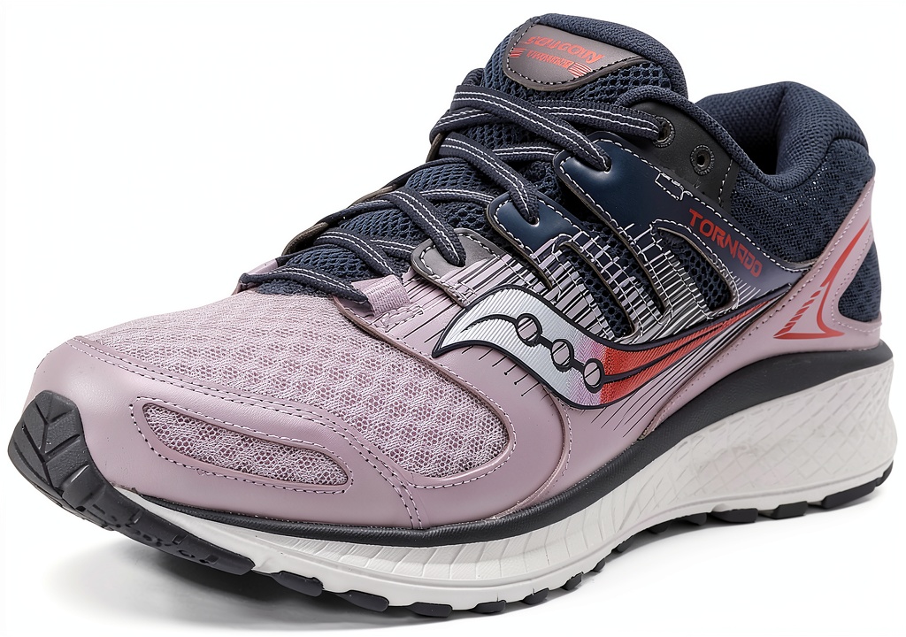 Saucony womens running shoes in Storm/Lilac color on a running track