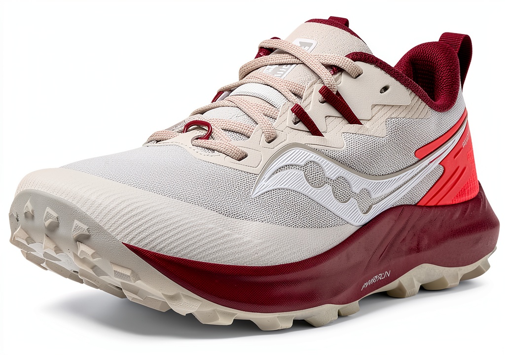 Saucony Peregrine 14 hiking shoes on a rocky trail