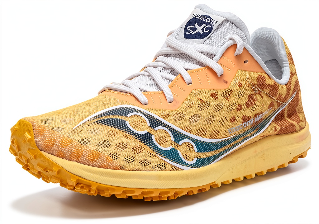 Saucony womens cross country shoes on a trail path