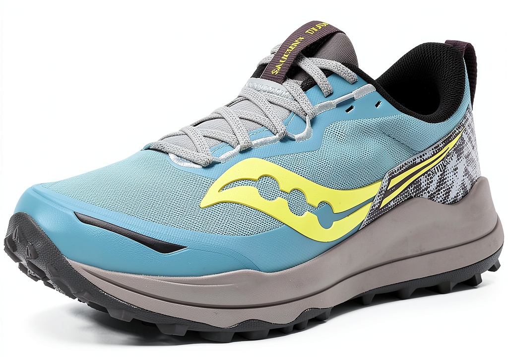 Saucony Xodus Ultra 2 womens trail running shoes on rugged terrain