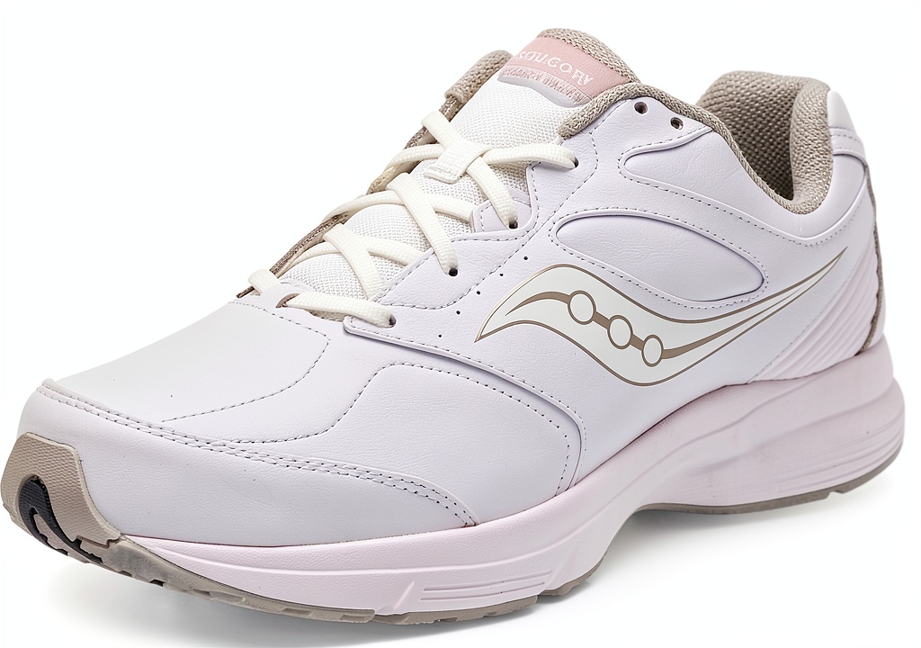 Saucony mens walking shoes in Grey color on a walking path