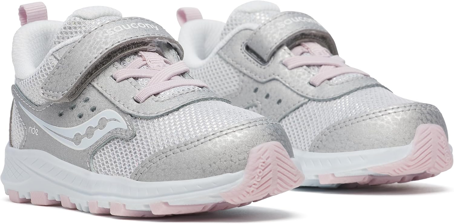 Saucony kids running shoes showing leather mesh upper and flexible outsole
