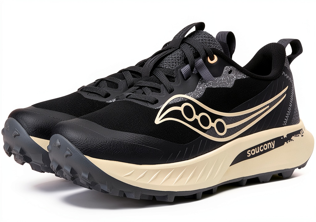 Saucony womens trail running shoes on a rocky path
