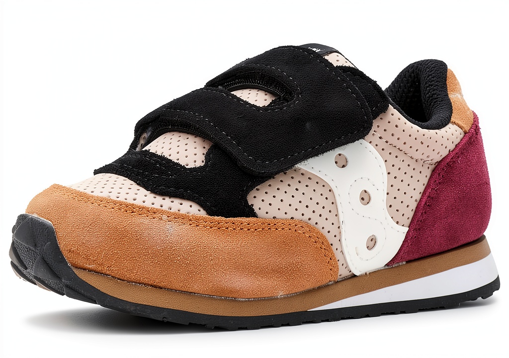 Saucony kids running shoes showing the suede and nylon upper design